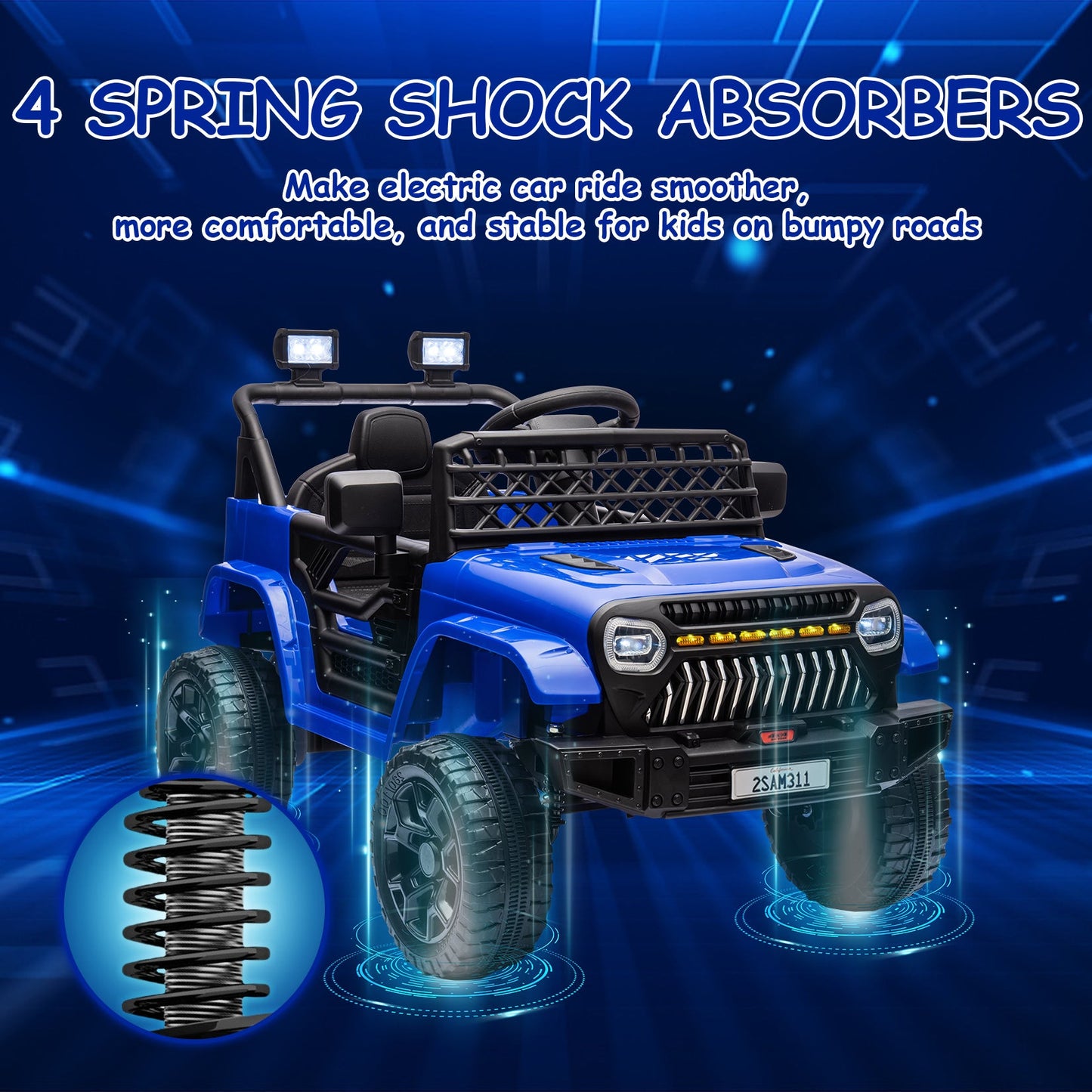 Garvee Ride - P Series: 12V Kids Ride On Truck for Toddles age 3+,with 2.4G Remote Control, Spring Suspension, Battery Display, LED Lights, Music, Battery Powered Ride on Car - Dark Blue