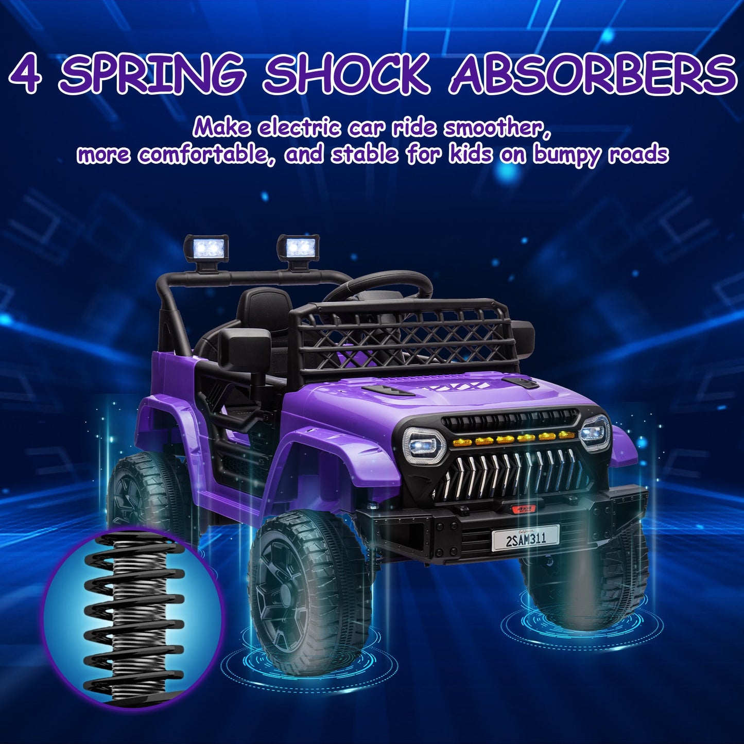 Garvee Ride - P Series: 12V Kids Ride On Truck for Toddles age 3+,with 2.4G Remote Control, Spring Suspension, Battery Display, LED Lights, Music, Battery Powered Ride on Car - Purple
