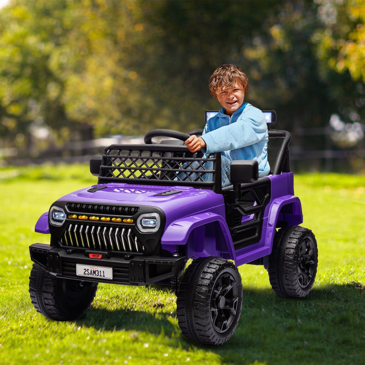 Garvee Ride - P Series: 12V Kids Ride On Truck for Toddles age 3+,with 2.4G Remote Control, Spring Suspension, Battery Display, LED Lights, Music, Battery Powered Ride on Car - Purple