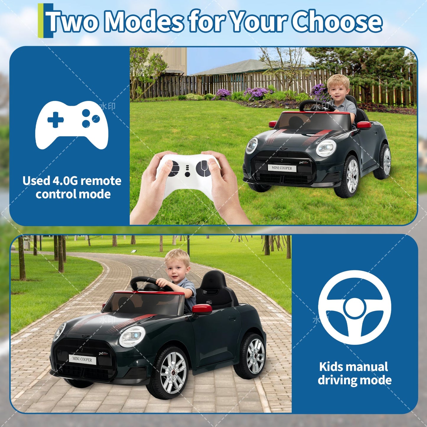 Garvee 12V BMW Mini Cooper Licensed Electric Ride-on Car for Kid, Powered by 4.5Ah Battery, Includes Positive Energy Charger, Wheels, Remote Control with Factory-Paired Code