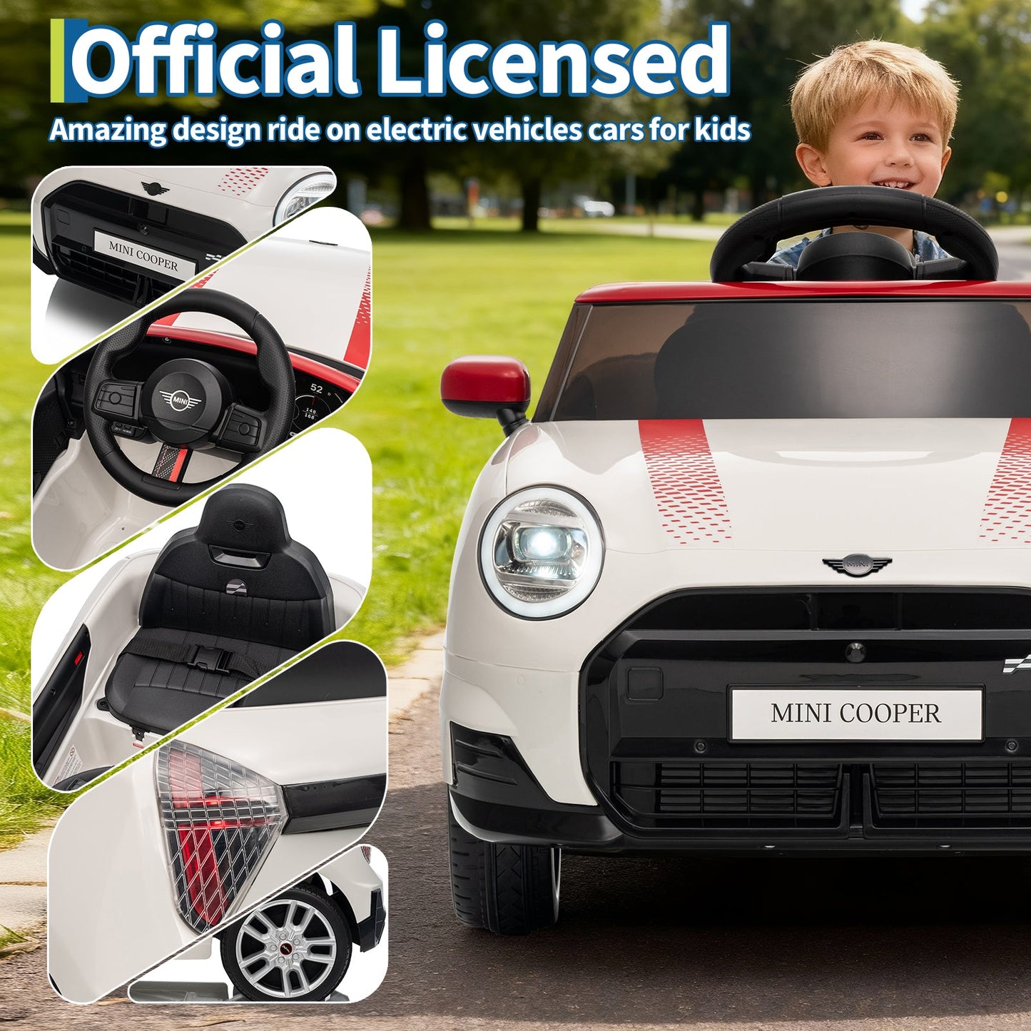 Garvee 12V BMW Mini Cooper Licensed Electric Ride-on Car for Kid, Powered by 4.5Ah Battery, Includes Positive Energy Charger, Wheels, Remote Control with Factory-Paired Code