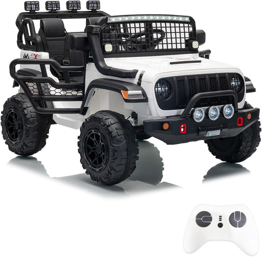 Garvee 24V Ride on Toys for Big Kids, 2-Seater Electric Ride on Car Truck with Remote Control, Four-Wheel Shock Absorbers, 4 Mph Max Speed, Music, LED Lights for Boys Girls, White