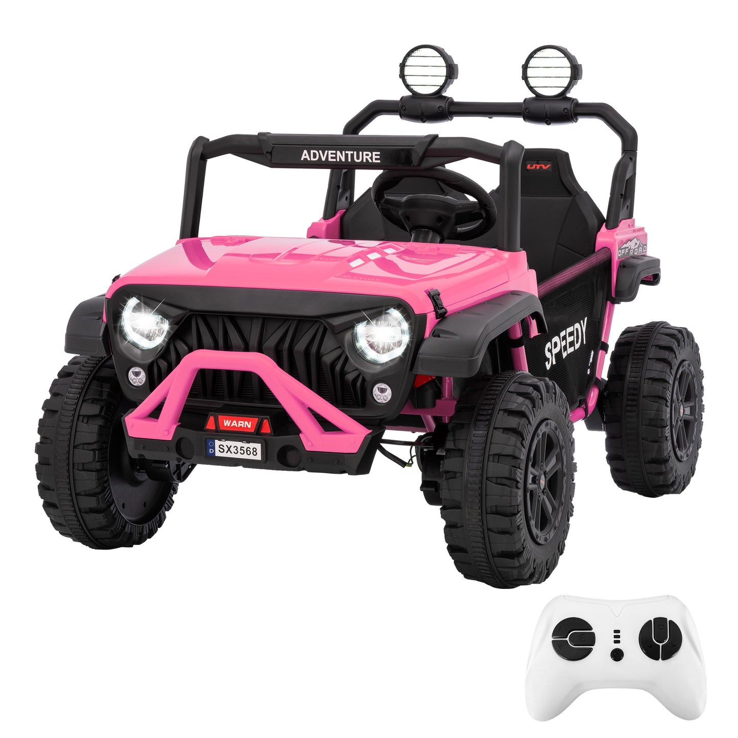 Garvee Ride P Series 24V Kids Toddler Ride On Truck 4WD 3 Speeds Large 7AH Battery Bluetooth MP3 Parent Safety Brake Red Outdoor Play - Pink