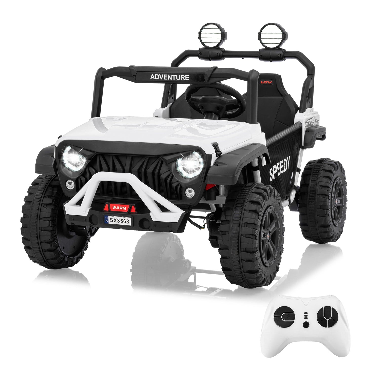 Garvee Ride P Series 24V Kids Toddler Ride On Truck 4WD 3 Speeds Large 7AH Battery Bluetooth MP3 Parent Safety Brake Red Outdoor Play - White