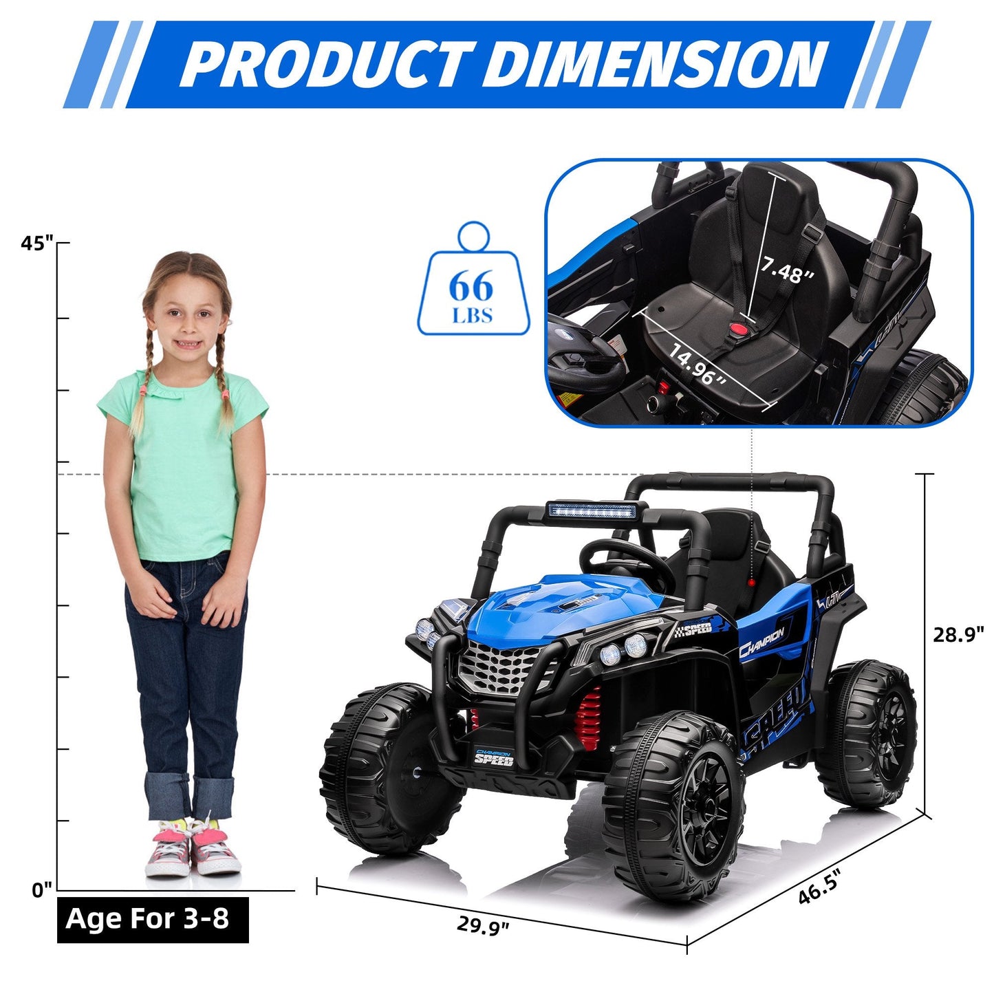 Garvee Ride - P Series: 12V Toy Electric Truck Utv with Large Wide Seat and Remote Control, Led Lights, Wireless Connection, Music, 2 Spring Suspension for 3-8 Boys & Girls
