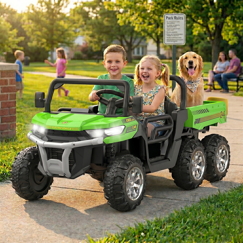 Garvee Ride - P Series: 2-Seater Ride on Car,6X6 24V Kids Ride On Dump Truck with Remote Control Electric Utility Vehicles UTV Battery Powered 6 Wheeler, for 3 years and up - Green