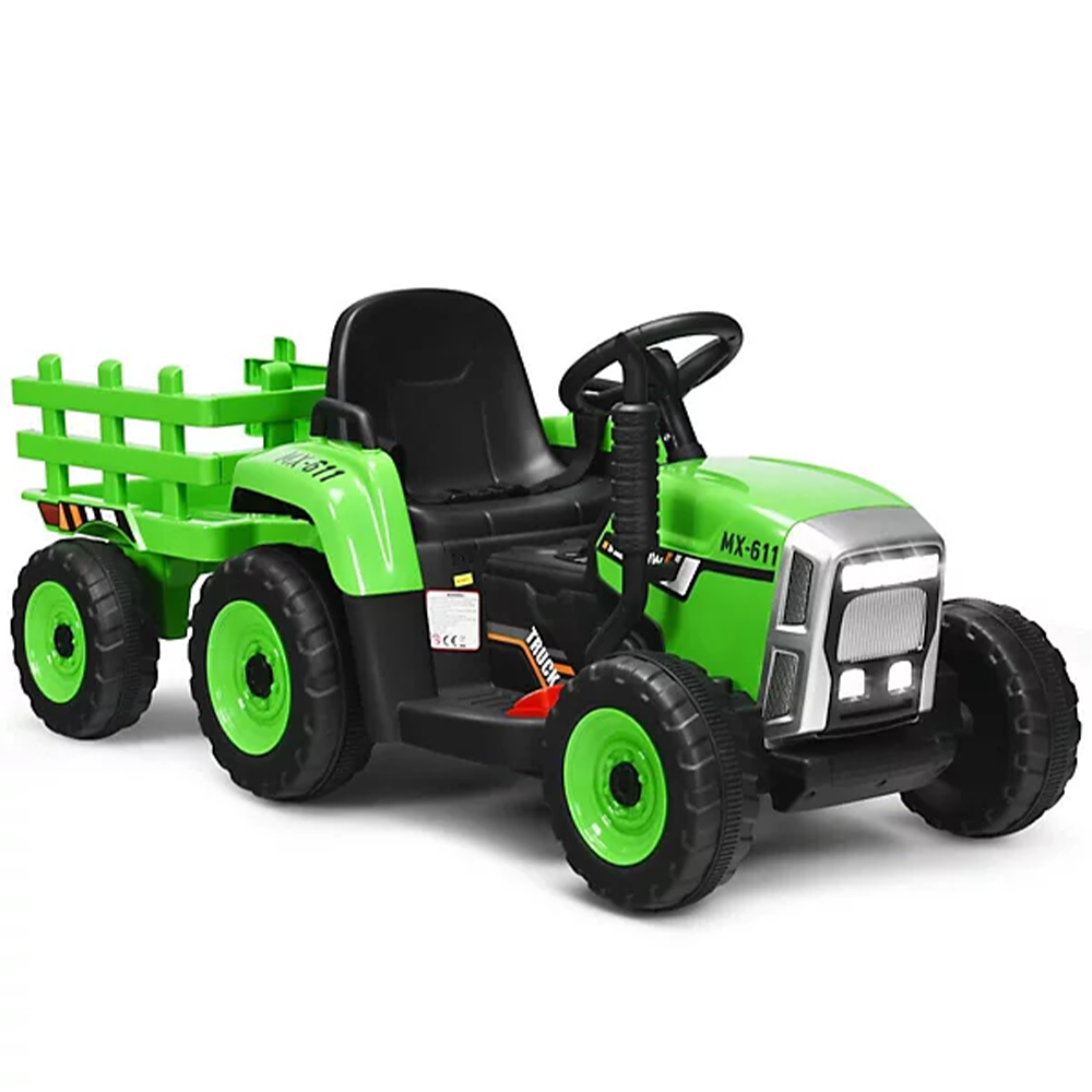Garvee Ride - P Series: 12V Electric Tractor & Trailer for Kids, 3-6 Yrs - With RC - Green / 35W