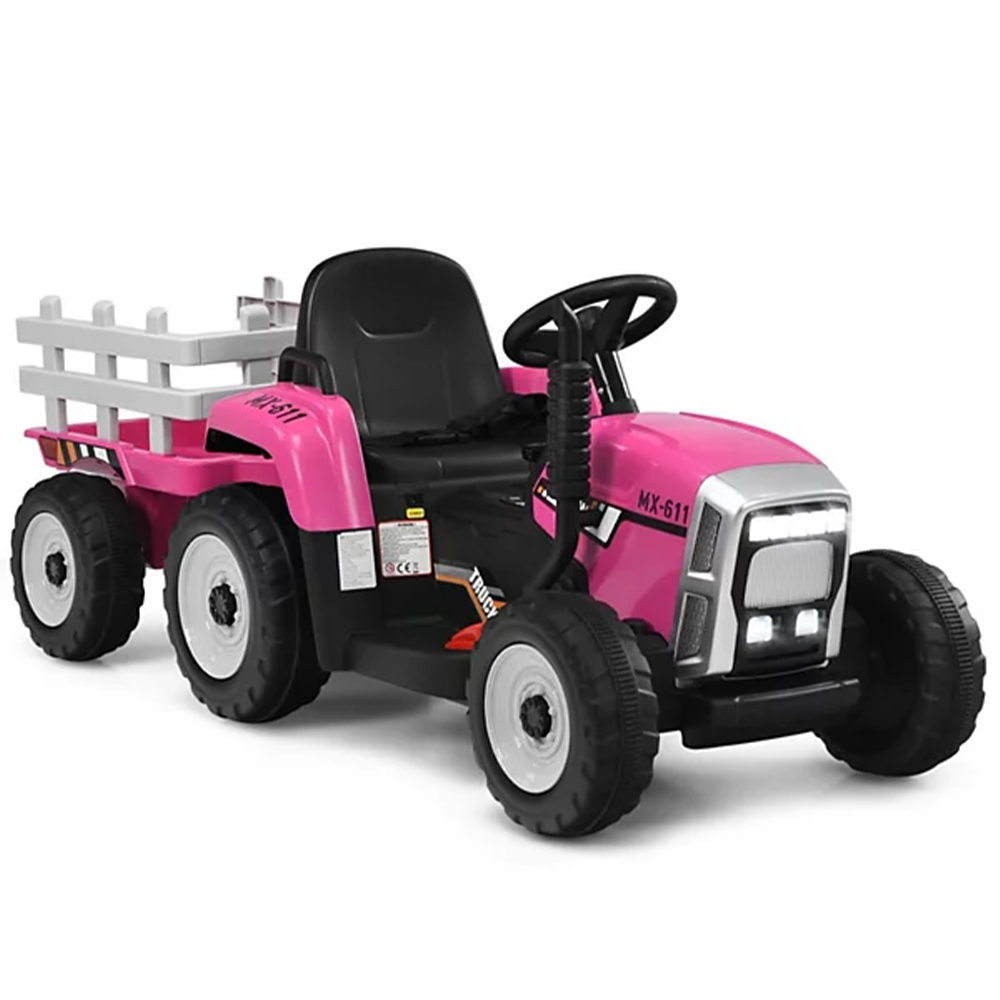 Garvee Ride - P Series: 12V Electric Tractor & Trailer for Kids, 3-6 Yrs - With RC - Rose / 35W