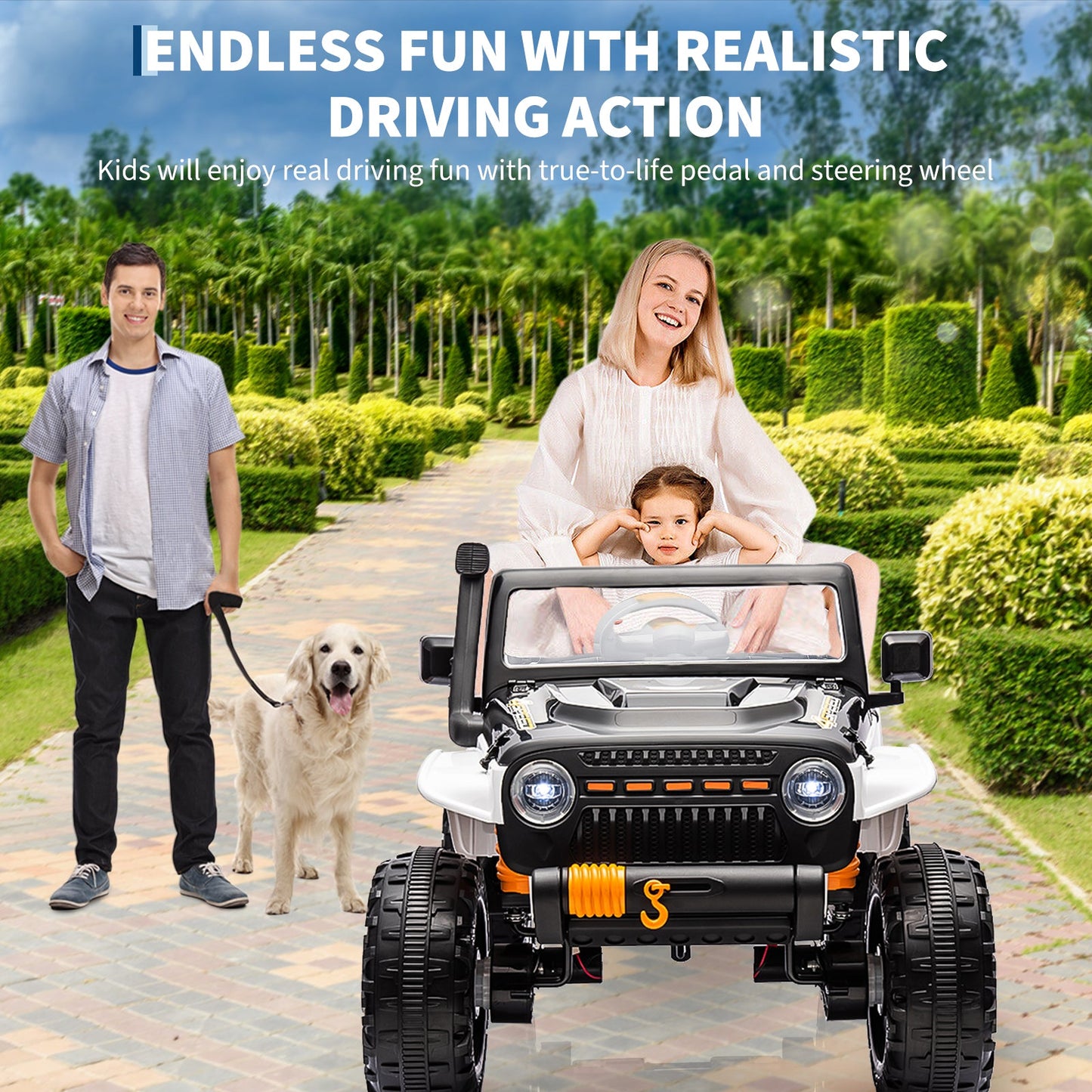 Garvee Ride - P Series: 24V 2 Seater Ride On Truck Car For Kid age 3 - 8 years, w/Remote Control, 4-Wheeler Suspension, 4x55W Powerful Engine, 4WD Battery Powered, LED Lights, Soft Braking - Black and White Mix