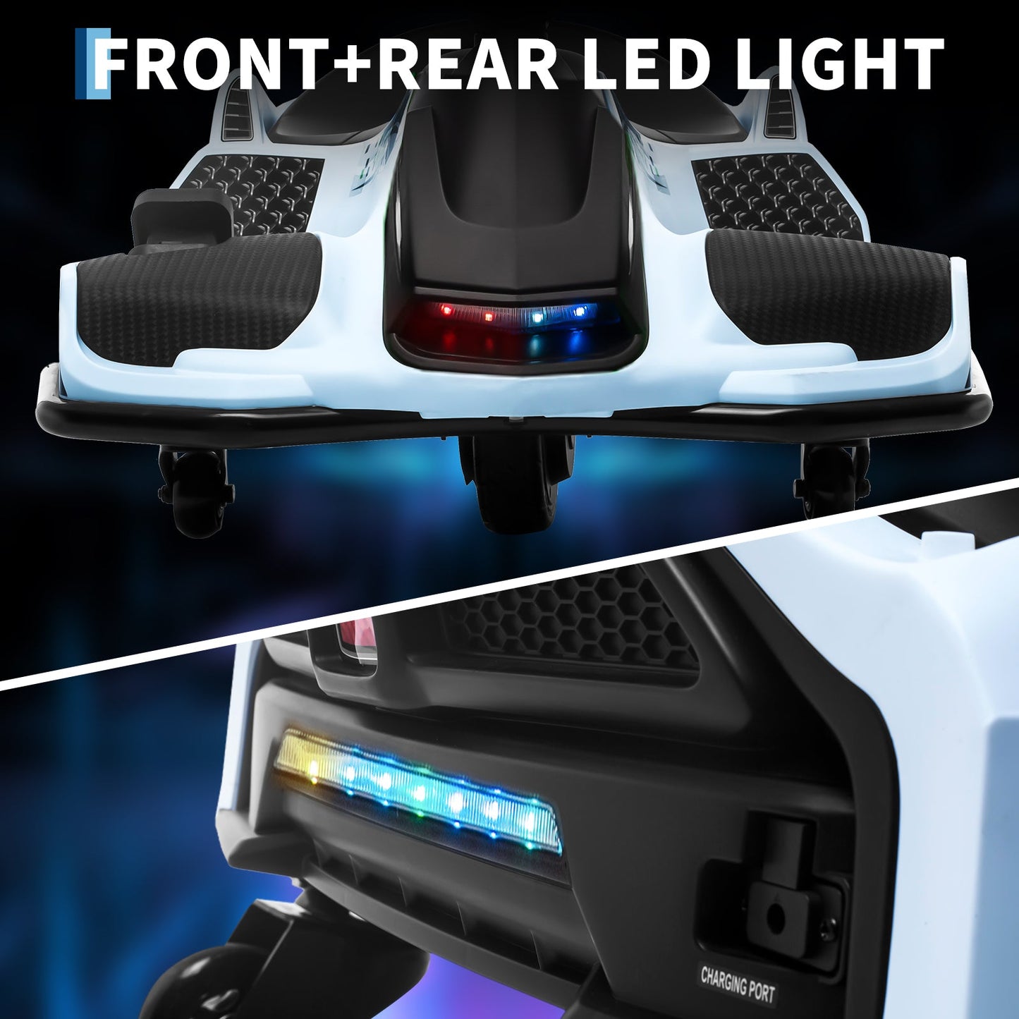 Garvee Ride - G Series: 24V Drift Go-Kart for Kids: Quality Metal, 7.5mph, LED, Music, for 8-12 Years Old - White