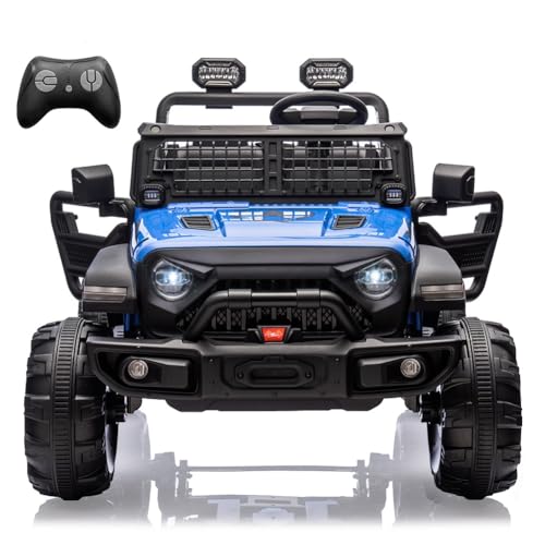 Garvee Ride - P Series: 2 Seaters Kids Ride On Truck with Remote Control,20“ Large Seat Ride On Car for Toddlers, 24V 9AH Electric Vehicle Car with Led Light,Large Storage Space, Bottle Holder,Music, Horn for 3-8 Years,Blue