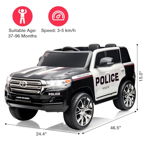Garvee Ride - P Series: 12V Toyota Land Cruiser Kids' Car: Remote, LED, 3 Speeds, Dual 45W Motors, USB Music, Seat Belt, CPC & ASTM Approved - Black and White