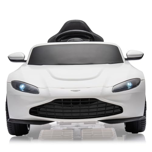 Garvee Ride - P Series: 12V Ride on Sports Car for Kids Licensed Aston Martin Battery Powered Car Toddles Ride on Toy with Remote Control, Horn, Soft Start, LED Lights, Music, USB, Electric Vehicle for Boys Girls (White)
