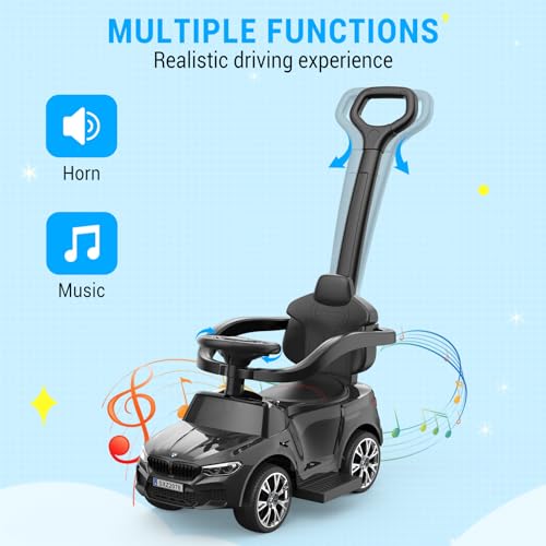 Garvee Ride - P Series: 4-in-1 Push Cars for Toddlers 1-3 with Led Lights, Music, Horn and Controllable Push Handle - Black