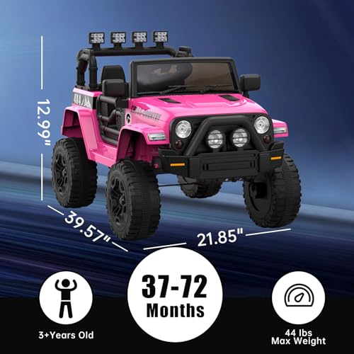 Garvee Ride - P Series: 12V Kids Ride On Truck Car w/Parent Remote Control, Spring Suspension, Led Lights,3 Speed Adjustable, Kids Gift for Boys and Girls - Rose