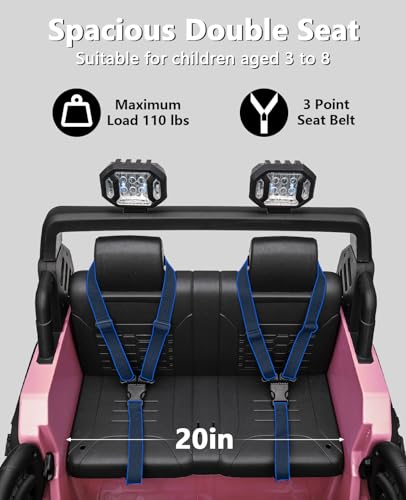 Garvee Ride - P Series: 24V Ride On Car 2 Seater For Kids Age 3+ , XL Electric Vehicles for Big Kids with 20" Wide Seat, 3 Speed, 2x200W Powerful Motor, Suspension, Bluetooth, Music,Power Wheels with Parent Control for Kids to Drive - Pink
