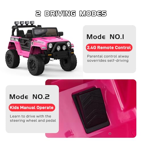 Garvee Ride - P Series: 12V Kids Ride On Truck Car w/Parent Remote Control, Spring Suspension, Led Lights,3 Speed Adjustable, Kids Gift for Boys and Girls - Rose