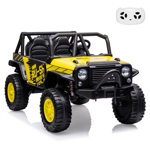Garvee Ride - P Series: 2-Seater Ride On Truck for Kid, 24V Battery Powered Kids Car with Remote Control, 19" Extra Wide Seat, 2 Motors, Led Light, Enhanced Suspension - Yellow
