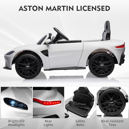 Garvee Ride - P Series: 12V Ride on Sports Car for Kids Licensed Aston Martin Battery Powered Car Toddles Ride on Toy with Remote Control, Horn, Soft Start, LED Lights, Music, USB, Electric Vehicle for Boys Girls (White)