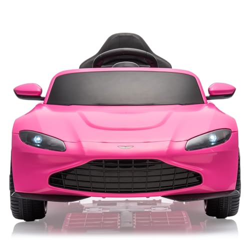 Garvee Ride - P Series: 12V Ride on Sports Car for Kids Licensed Aston Martin Battery Powered Car Toddles Ride on Toy with Remote Control, Horn, Soft Start, LED Lights, Music, USB, Electric Vehicle for Boys Girls (Pink)