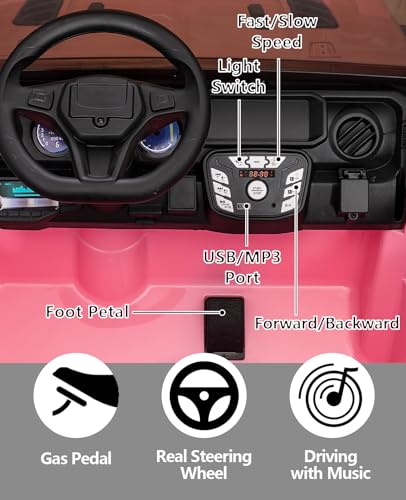 Garvee Ride - P Series: 24V Ride On Car 2 Seater For Kids Age 3+ , XL Electric Vehicles for Big Kids with 20" Wide Seat, 3 Speed, 2x200W Powerful Motor, Suspension, Bluetooth, Music,Power Wheels with Parent Control for Kids to Drive - Pink