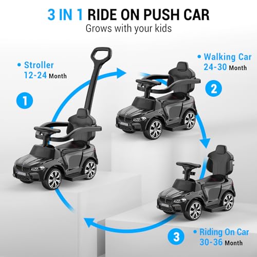 Garvee Ride - P Series: 4-in-1 Push Cars for Toddlers 1-3 with Led Lights, Music, Horn and Controllable Push Handle - Black