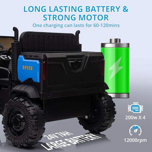 Garvee Ride - P Series: 24V Ride On Car with Remote Control Electric UTV Vehicles with Dump Bed, 4WD Power 4x200W Motors,4xSpring Suspension, 3 Speeds, 2 Seater