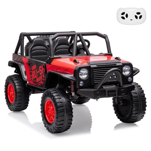 Garvee Ride - P Series: 2-Seater Ride On Truck for Kid, 24V Battery Powered Kids Car with Remote Control, 19" Extra Wide Seat, 2 Motors, Led Light, Enhanced Suspension - Red