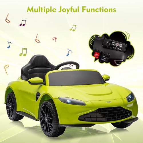 Garvee Ride - P Series: 12V Ride on Sports Car for Kids Licensed Aston Martin Battery Powered Car Toddles Ride on Toy with Remote Control, Horn, Soft Start, LED Lights, Music, USB, Electric Vehicle for Boys Girls (Green)