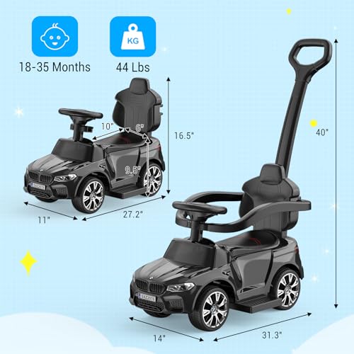 Garvee Ride - P Series: 4-in-1 Push Cars for Toddlers 1-3 with Led Lights, Music, Horn and Controllable Push Handle - Black