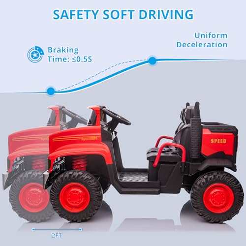Garvee Ride - P Series: 24V Ride On Truck with Remote Control Electric UTV Vehicles with Dump Bed, 4WD Power 4x200W Motors,4xSpring Suspension, 3 Speeds, 2 Seater Kids Ride On Toys Best Gifts for Kids - Red