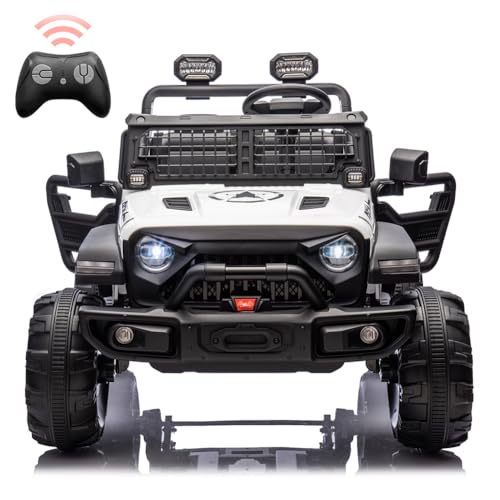 Garvee Ride - P Series: 2 Seaters Kids Ride On Truck With Remote Control,20“ Large Seat Ride On Car for Toddlers, 24V 9AH Electric Vehicle Car With Led Light,Large Storage Space, Bottle Holder,Music, Horn for 3-8 Years,White