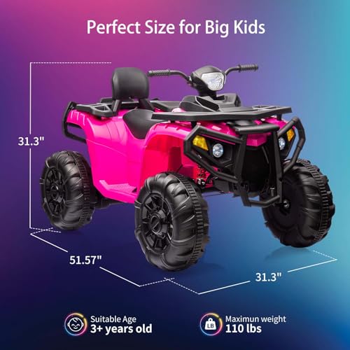 Garvee Ride - P Series: 4 Wheeler Electric Vehicle for Big Kids 2 Seater Battery Powered Ride On Toy Car with Spring Suspension, LED Lights, High & Low Speed, Music, USB, Soft Start for Toddlers, Pink