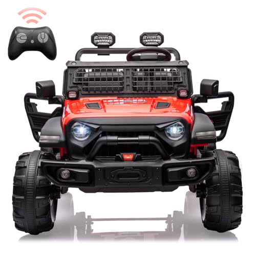 Garvee Ride - P Series: 2 Seaters Kids Ride On Truck with Remote Control,20“ Large Seat Ride On Car for Toddlers, 24V 9AH Electric Vehicle Car with Led Light,Large Storage Space, Bottle Holder,Music, Horn for 3-8 Years,Red