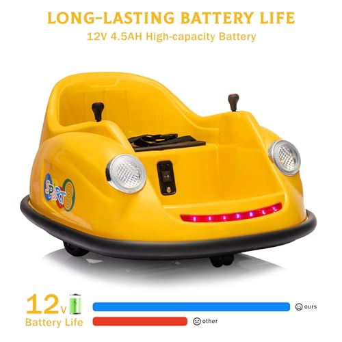 Garvee Ride - P Series: 12V Battery Car for Kids W/Parent Remote, Led Lights, 2-Speed, 360°Spin - Yellow