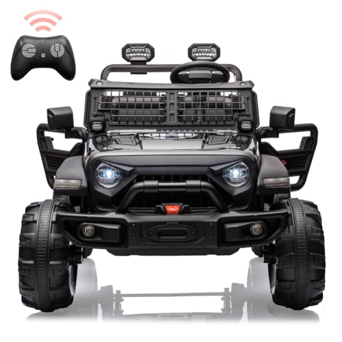 Garvee Ride - P Series: 2 Seaters Kids Ride On Truck With Remote Control,20“ Large Seat Ride On Car for Toddlers, 24V 9AH Electric Vehicle Car With Led Light,Large Storage Space, Bottle Holder,Music, Horn for 3-8 Years,Black