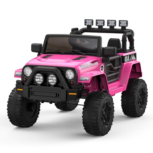 Garvee Ride - P Series: 12V Kids Ride On Truck Car w/Parent Remote Control, Spring Suspension, Led Lights,3 Speed Adjustable, Kids Gift for Boys and Girls - Rose