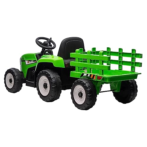 Garvee Ride - P Series: 12V Electric Tractor & Trailer for Kids, 3-6 Yrs - With RC - Green / 35W