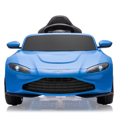 Garvee Ride - P Series: 12V Ride on Sports Car for Kids Licensed Aston Martin Battery Powered Car Toddles Ride on Toy with Remote Control, Horn, Soft Start, LED Lights, Music, USB, Electric Vehicle for Boys Girls (Blue)