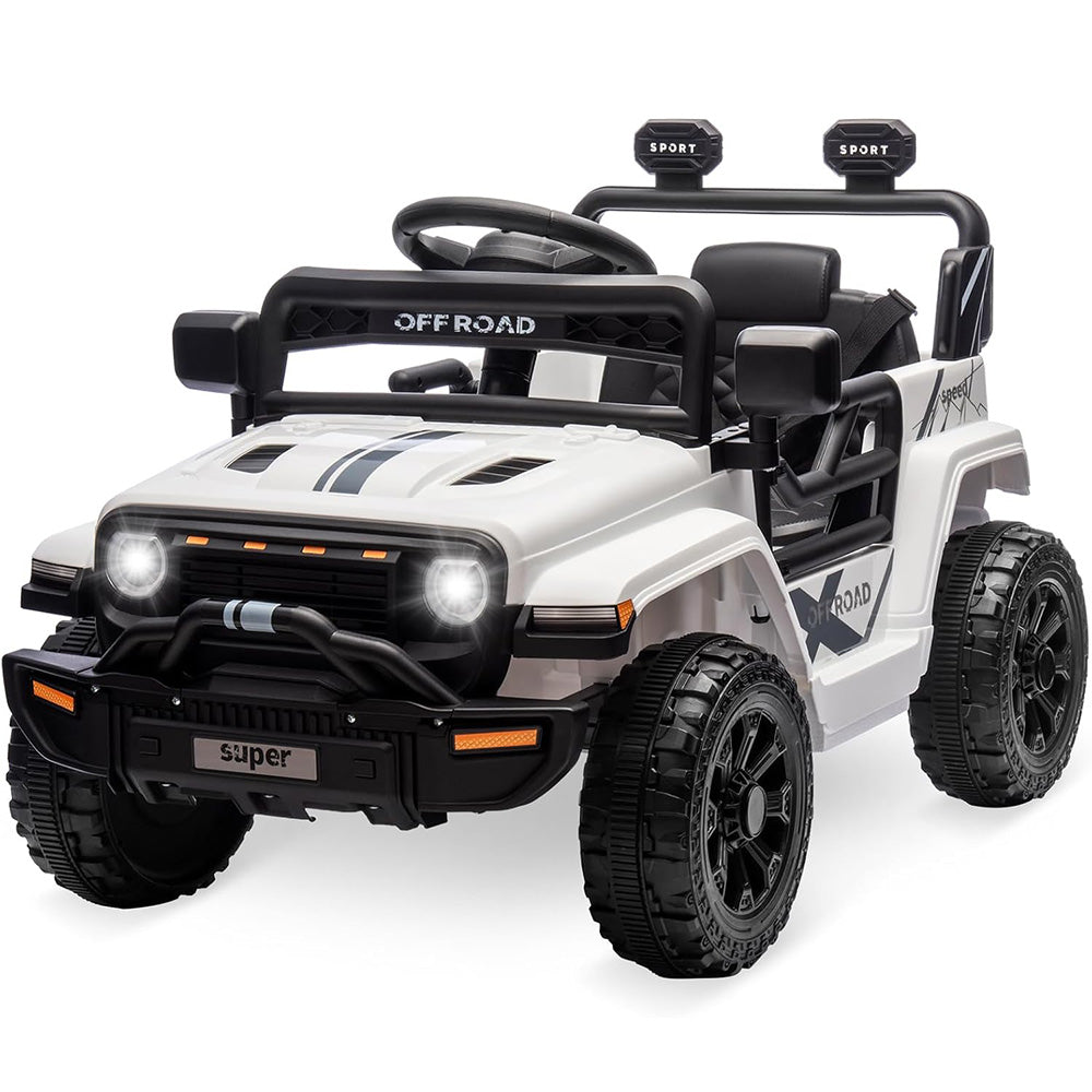 Garvee Ride - P Series: 12V Ride On Toy w/Parent Remote Control, Steering Wheel Music, 4-Wheel Spring Suspension, Led Lights, 2 Speeds, Kids Electric Vehicles for Age 3-5, White