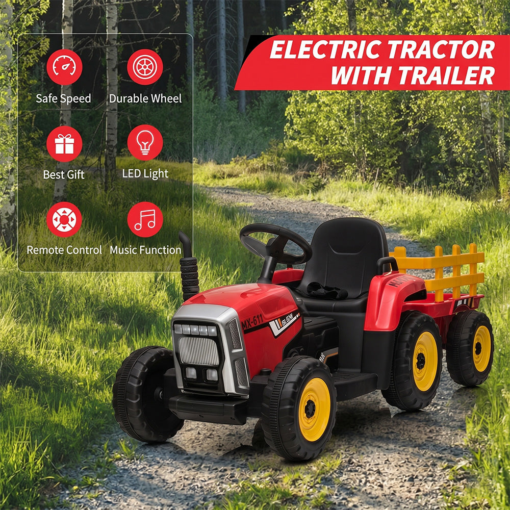 Garvee Ride - P Series: 12V Electric Tractor & Trailer for Kids, 3-6 Yrs - With RC - Red / 25W