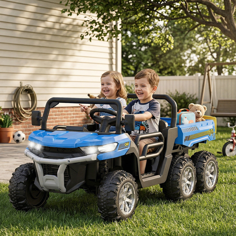 Garvee Ride - P Series: 2-Seater Ride on Car,6X6 24V Kids Ride On Dump Truck with Remote Control Electric Utility Vehicles UTV Battery Powered 6 Wheeler, for 3 years and up - Blue