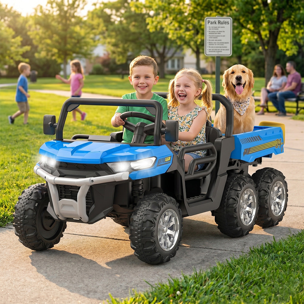 Garvee Ride - P Series: 2-Seater Ride on Car,6X6 24V Kids Ride On Dump Truck with Remote Control Electric Utility Vehicles UTV Battery Powered 6 Wheeler, for 3 years and up - Blue