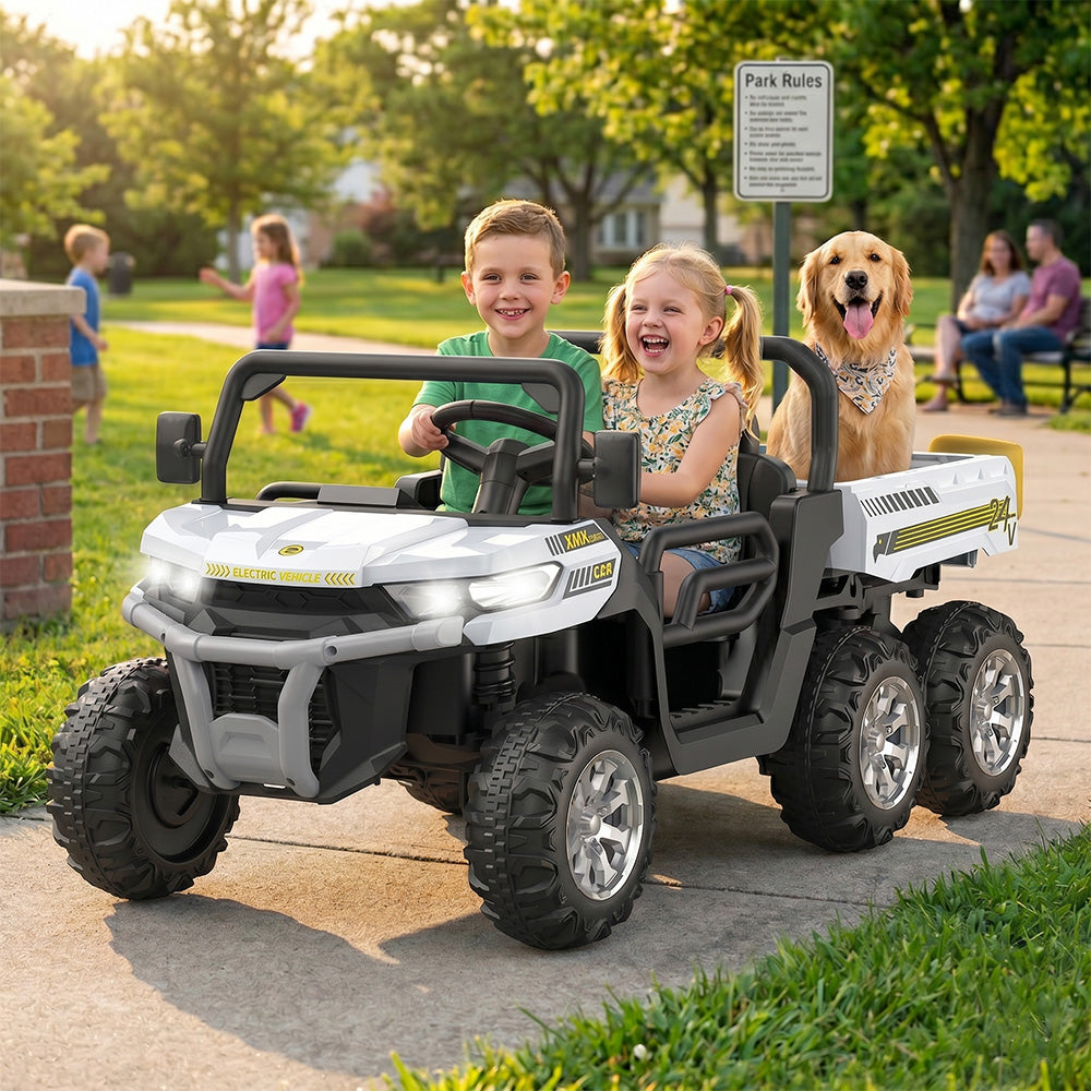 Garvee Ride - P Series: 2-Seater Ride on Car,6X6 24V Kids Ride On Dump Truck with Remote Control Electric Utility Vehicles UTV Battery Powered 6 Wheeler, for 3 years and up - White