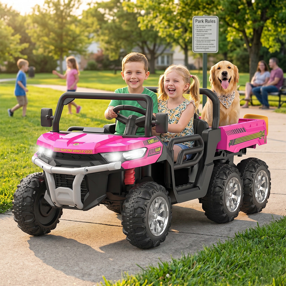 Garvee Ride - P Series: 2-Seater Ride On Car 24V 6X6 Kids Dump Truck with Remote, Battery 6 Wheeler, Electric UTV for 3 Years+, Outdoor Adventure Toy Vehicle Pink