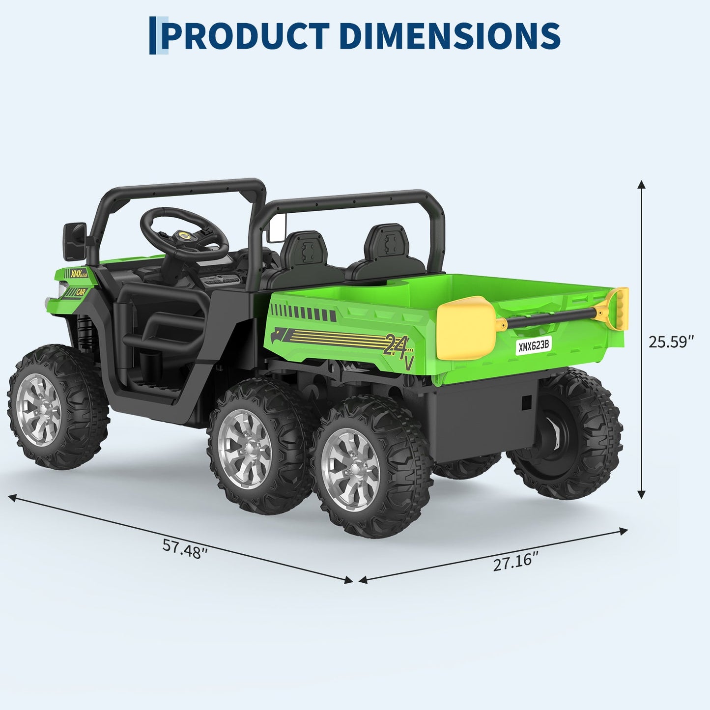Garvee Ride - P Series: 2-Seater Ride on Car,6X6 24V Kids Ride On Dump Truck with Remote Control Electric Utility Vehicles UTV Battery Powered 6 Wheeler, for 3 years and up - Green