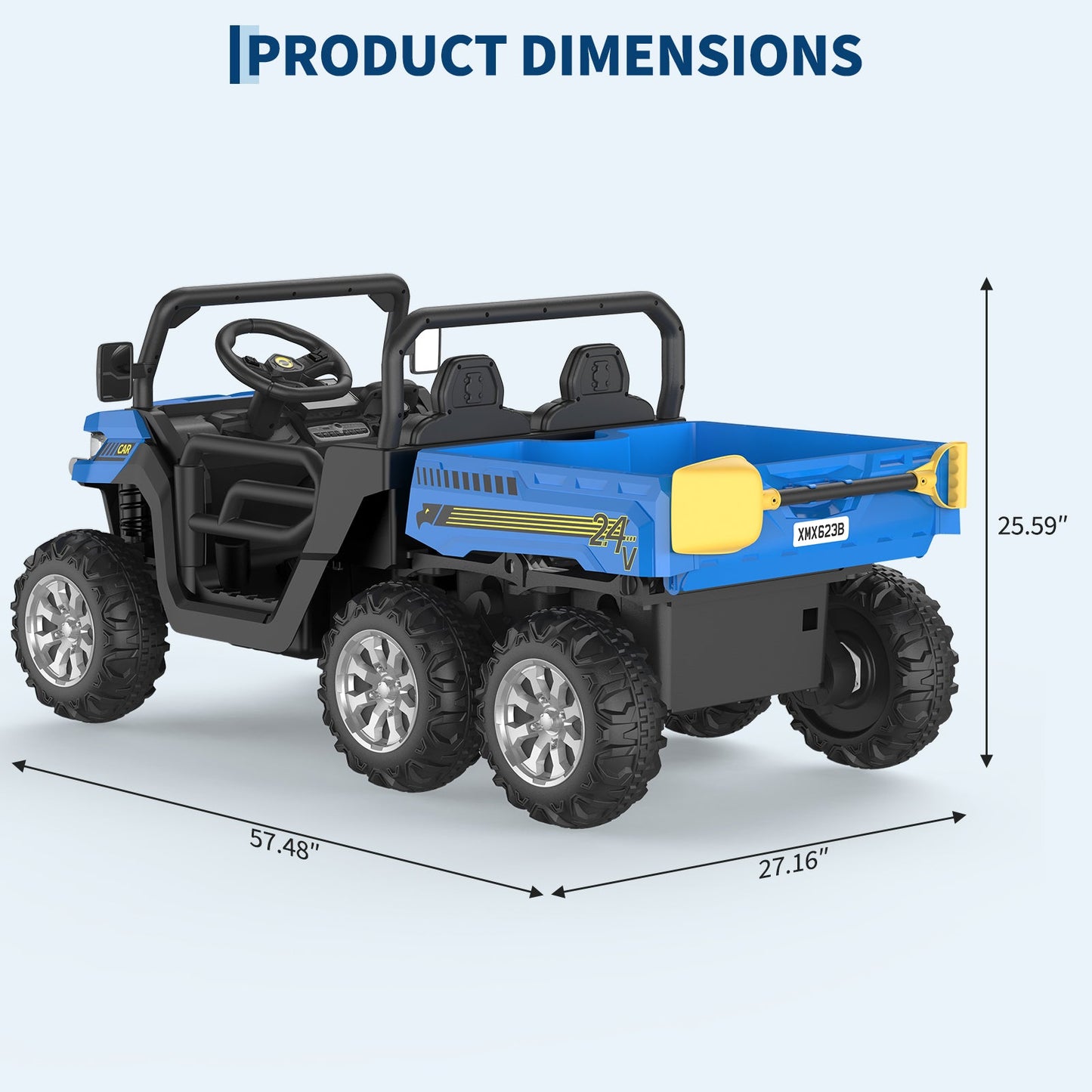 Garvee Ride - P Series: 2-Seater Ride on Car,6X6 24V Kids Ride On Dump Truck with Remote Control Electric Utility Vehicles UTV Battery Powered 6 Wheeler, for 3 years and up - Blue