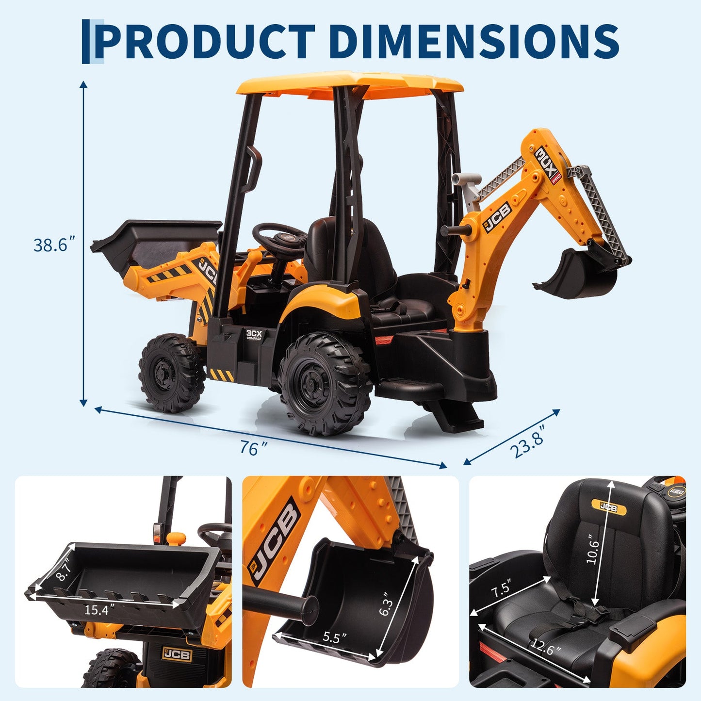 Garvee Ride - P Series: 4-in-1 Ride-On Tractor for Kids: Excavator, Bulldozer, Removable Tent, 12V Battery, Remote Control, Front Loader, Horn, EVA Tires - Yellow