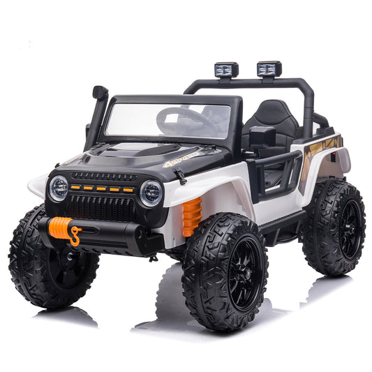 Garvee Ride - P Series: 24V 2 Seater Ride On Truck Car For Kid age 3 - 8 years, w/Remote Control, 4-Wheeler Suspension, 4x55W Powerful Engine, 4WD Battery Powered, LED Lights, Soft Braking - Black and White Mix