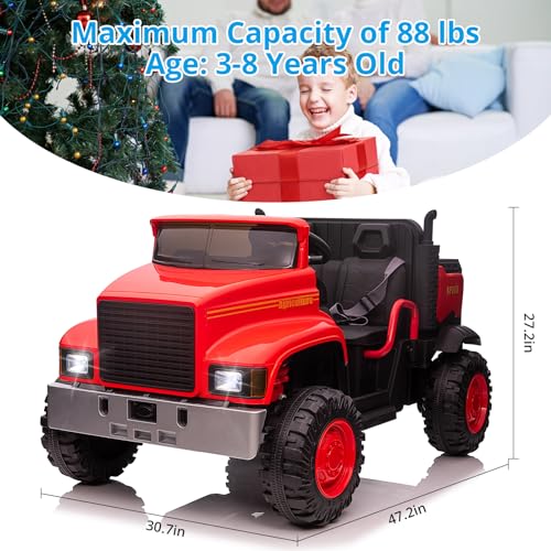 Garvee Ride - P Series: 24V Ride On Truck with Remote Control Electric UTV Vehicles with Dump Bed, 4WD Power 4x200W Motors,4xSpring Suspension, 3 Speeds, 2 Seater Kids Ride On Toys Best Gifts for Kids - Red